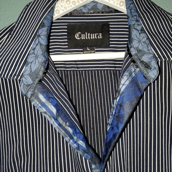 CULTURA men's navy & white LS button-up - Picture 3 of 6